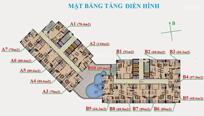 Mặt bằng điển hình các tầng của căn hộ An Bình plaza