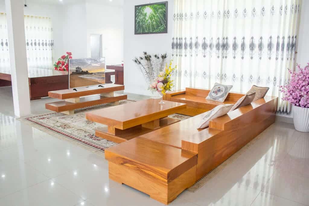 Bộ sofa gỗ nguyên khối cao cấp cho phòng khách và văn phòng