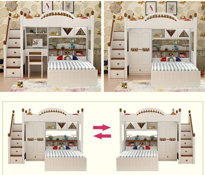 Thiết kế giường tầng trẻ em kết hợp tủ quần áo