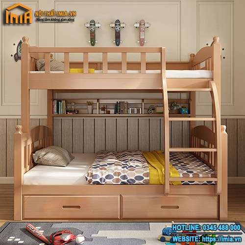 Giường đôi cho bé bằng gỗ cao cấp MA-6410