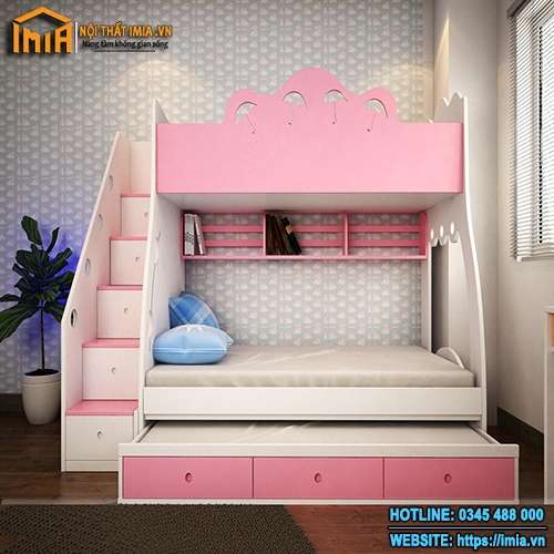 Giường tầng màu hồng thông minh cho bé MA-6424